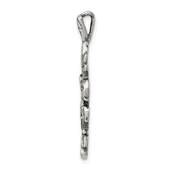 Sterling Silver 925 Flowered Cross Pendant with Polished Antique Finish