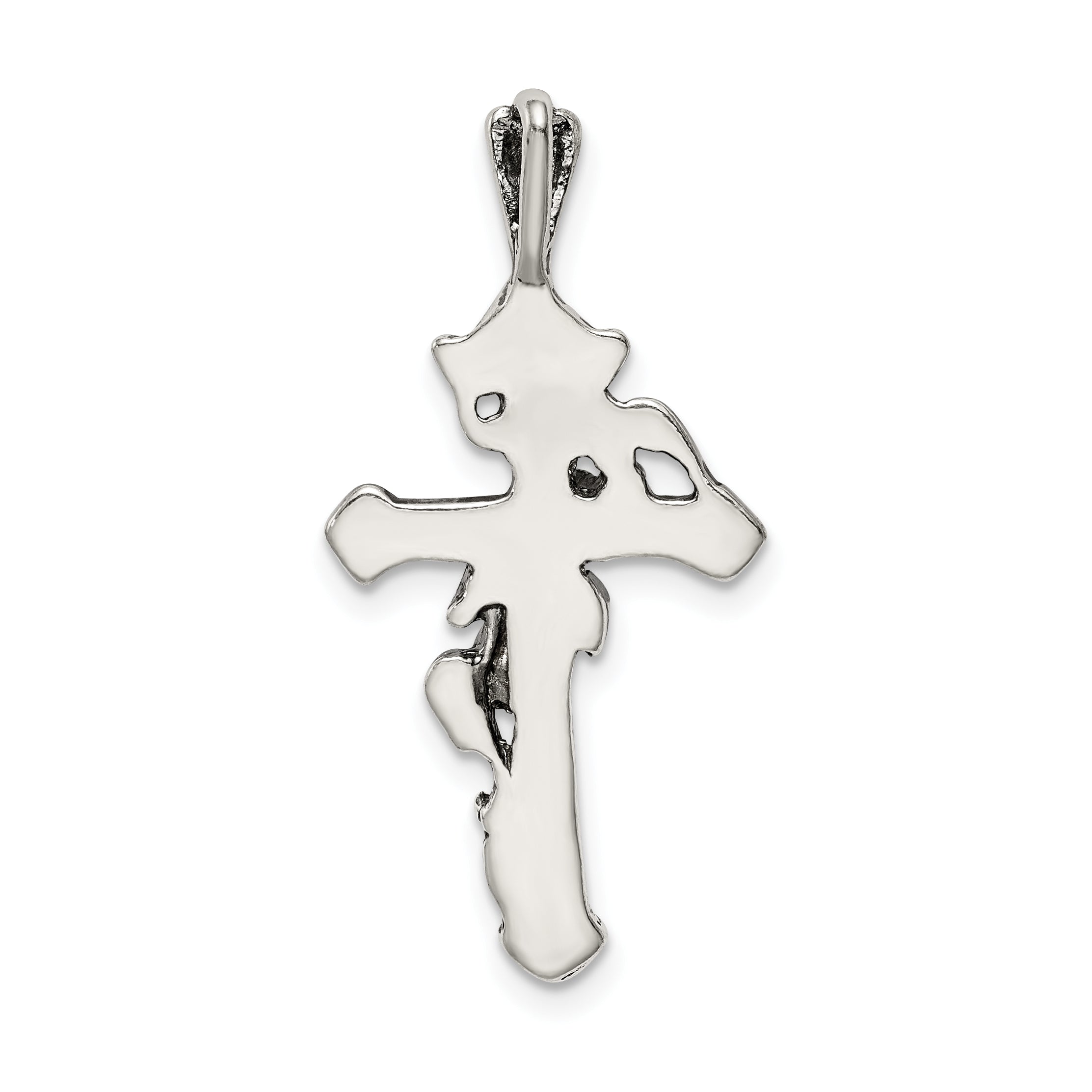 Sterling Silver 925 Flowered Cross Pendant with Polished Antique Finish