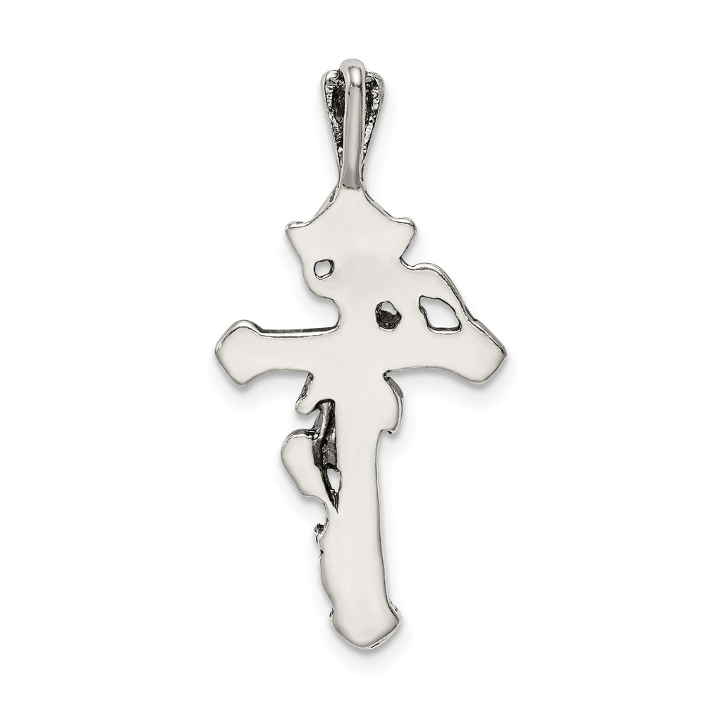 Sterling Silver 925 Flowered Cross Pendant with Polished Antique Finish