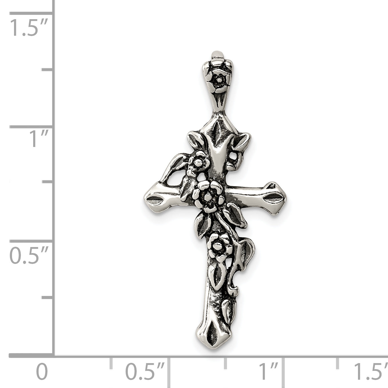 Sterling Silver 925 Flowered Cross Pendant with Polished Antique Finish