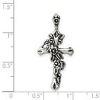 Sterling Silver 925 Flowered Cross Pendant with Polished Antique Finish