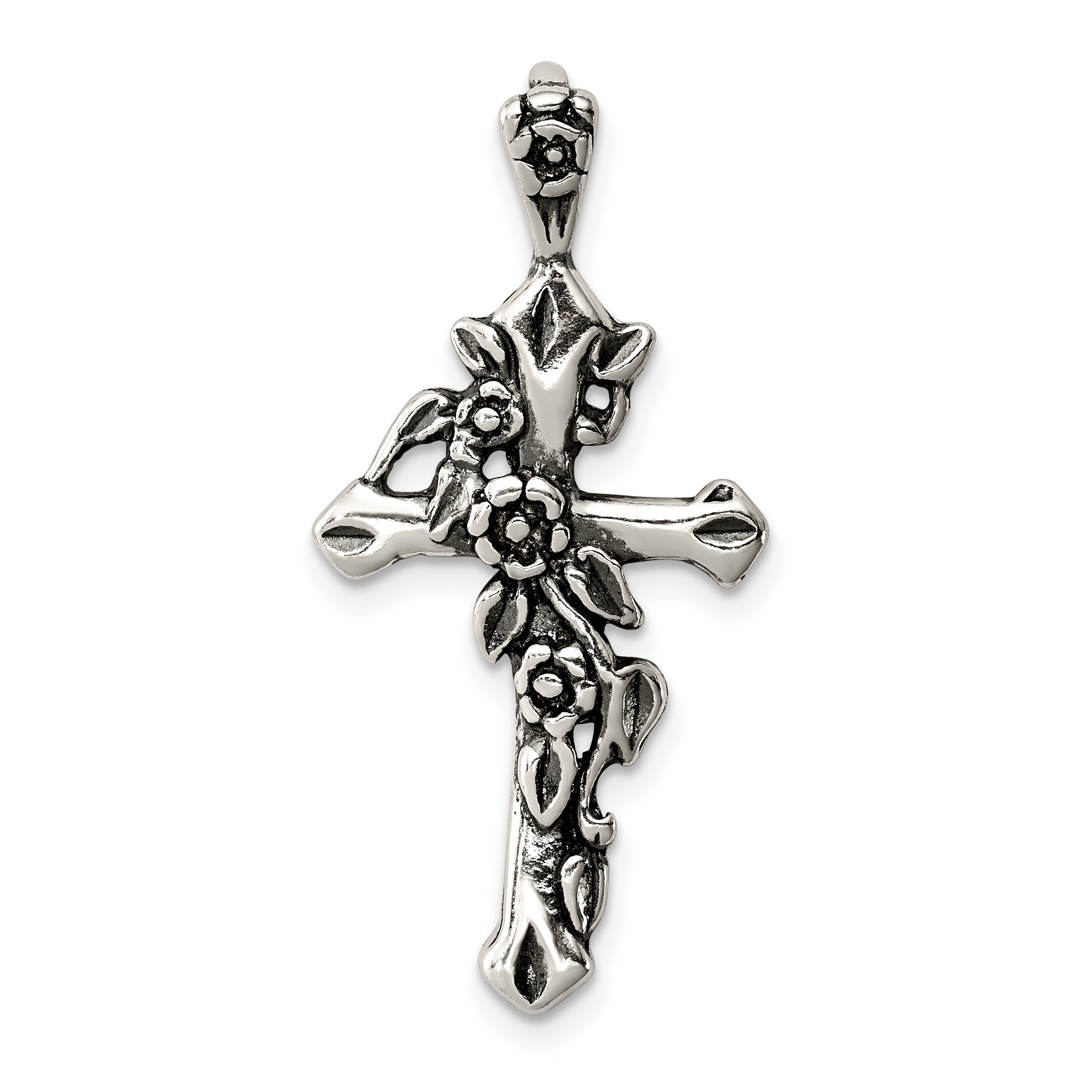 Sterling Silver Antiqued Flowered Cross Pendant Main image