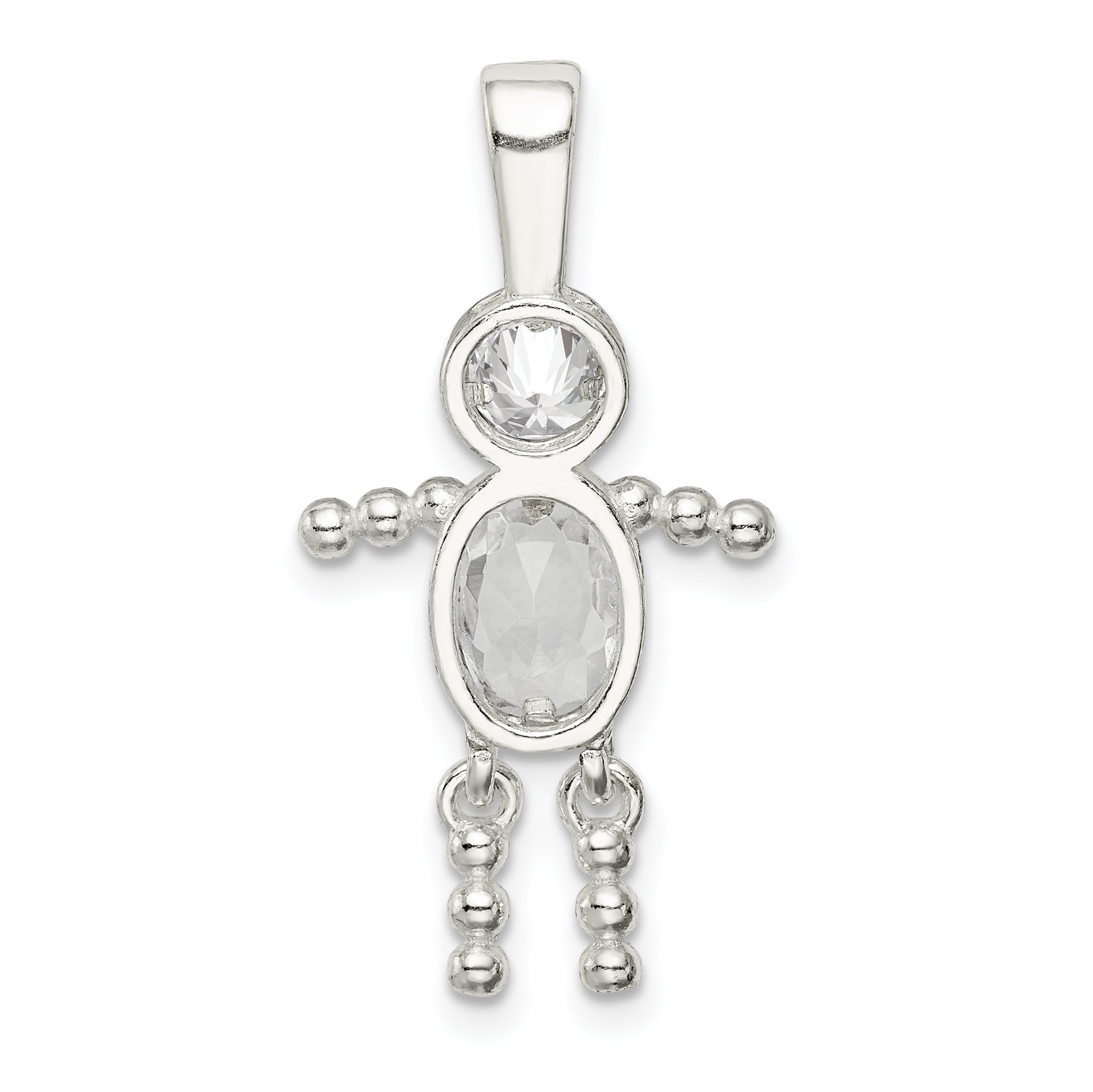 Sterling Silver 925 Boy Pendant with Clear CZ April Birthstone