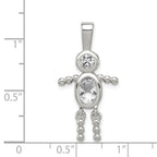 Sterling Silver 925 Boy Pendant with Clear CZ April Birthstone