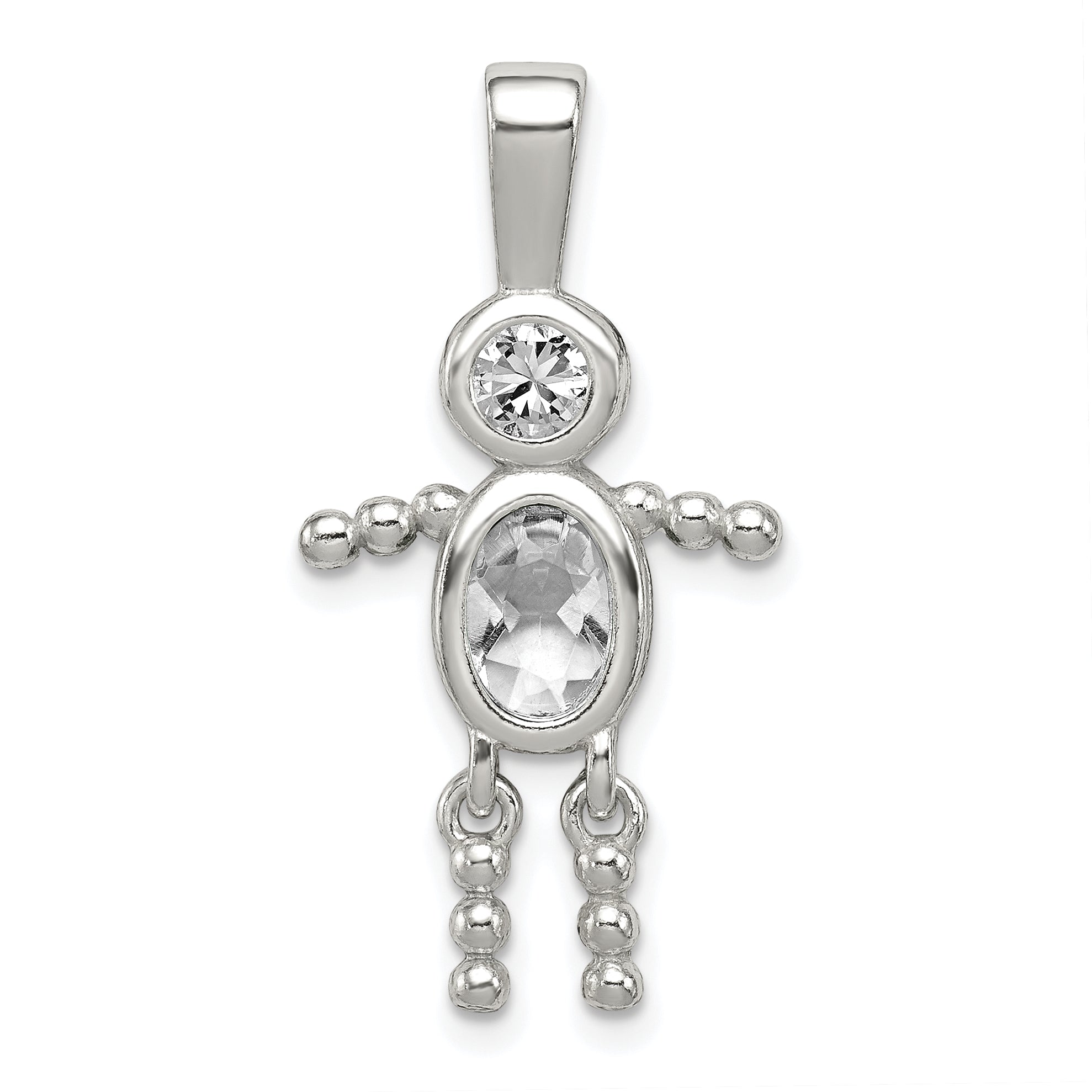 Sterling Silver Rhodium-plated CZ & April Glass Boy Pendant Main image