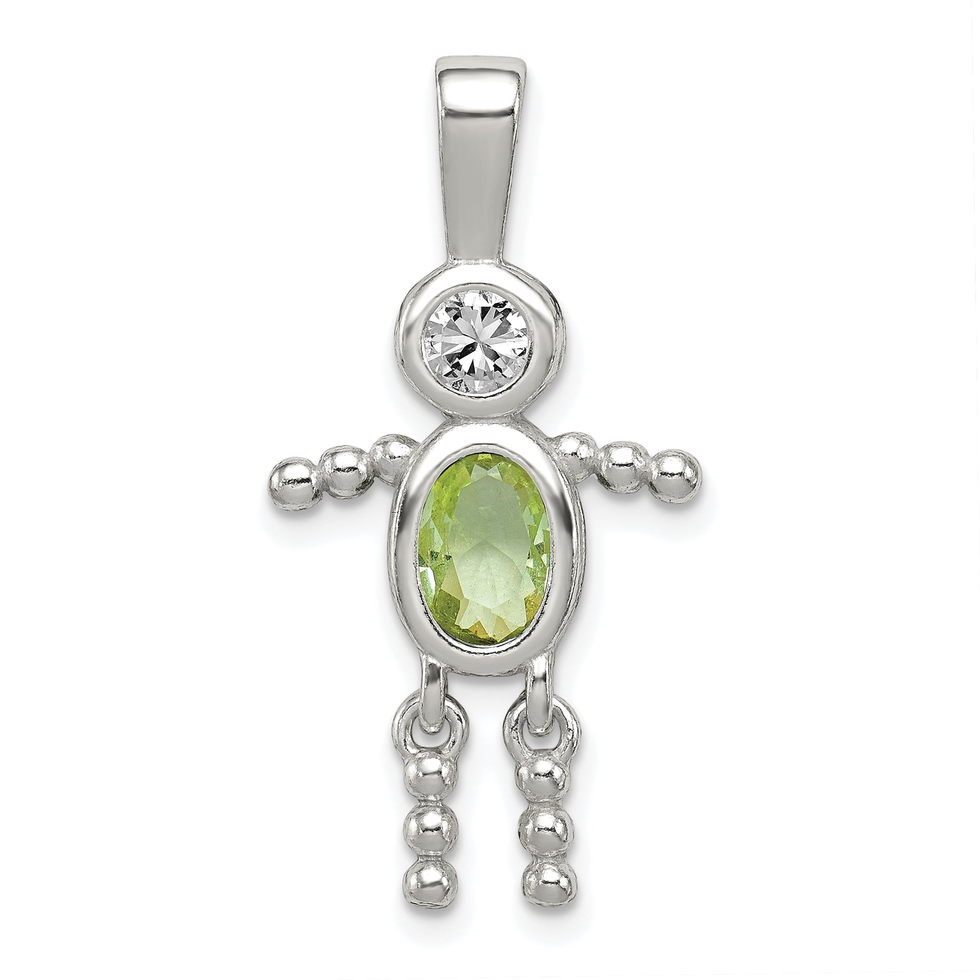 Sterling Silver Rhodium-plated CZ & August Glass Boy Pendant Main image