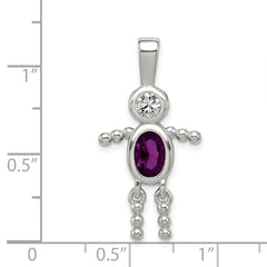 Sterling Silver Boy Pendant with February Birthstone Charm