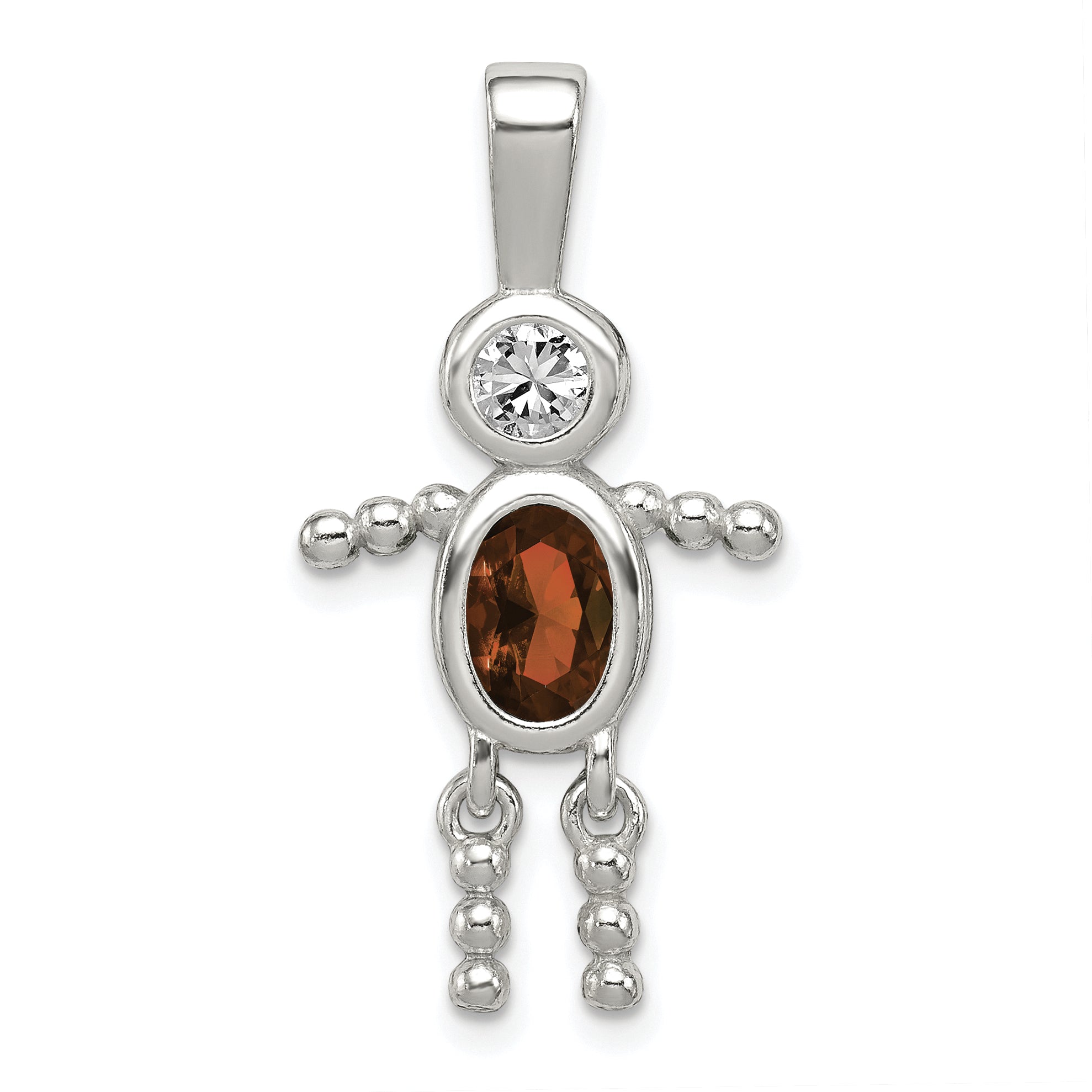 Sterling Silver Rhodium-plated CZ & January Glass Boy Pendant Main image