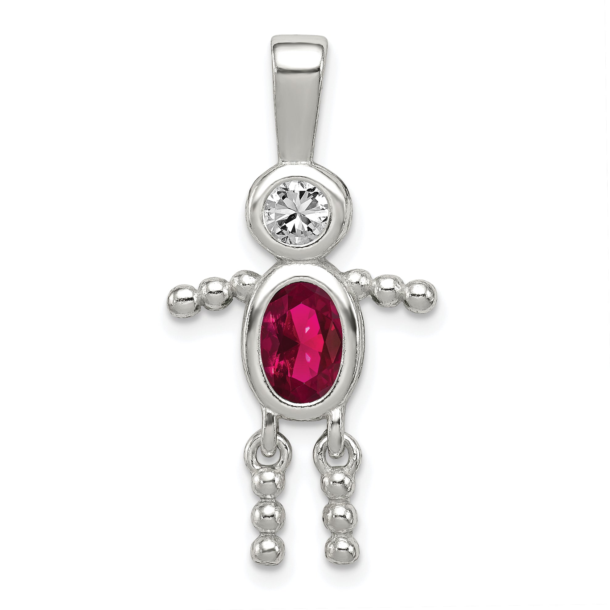 Sterling Silver Rhodium-plated CZ & July Glass Boy Pendant Main image