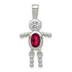 Sterling Silver Rhodium-plated CZ & July Glass Boy Pendant