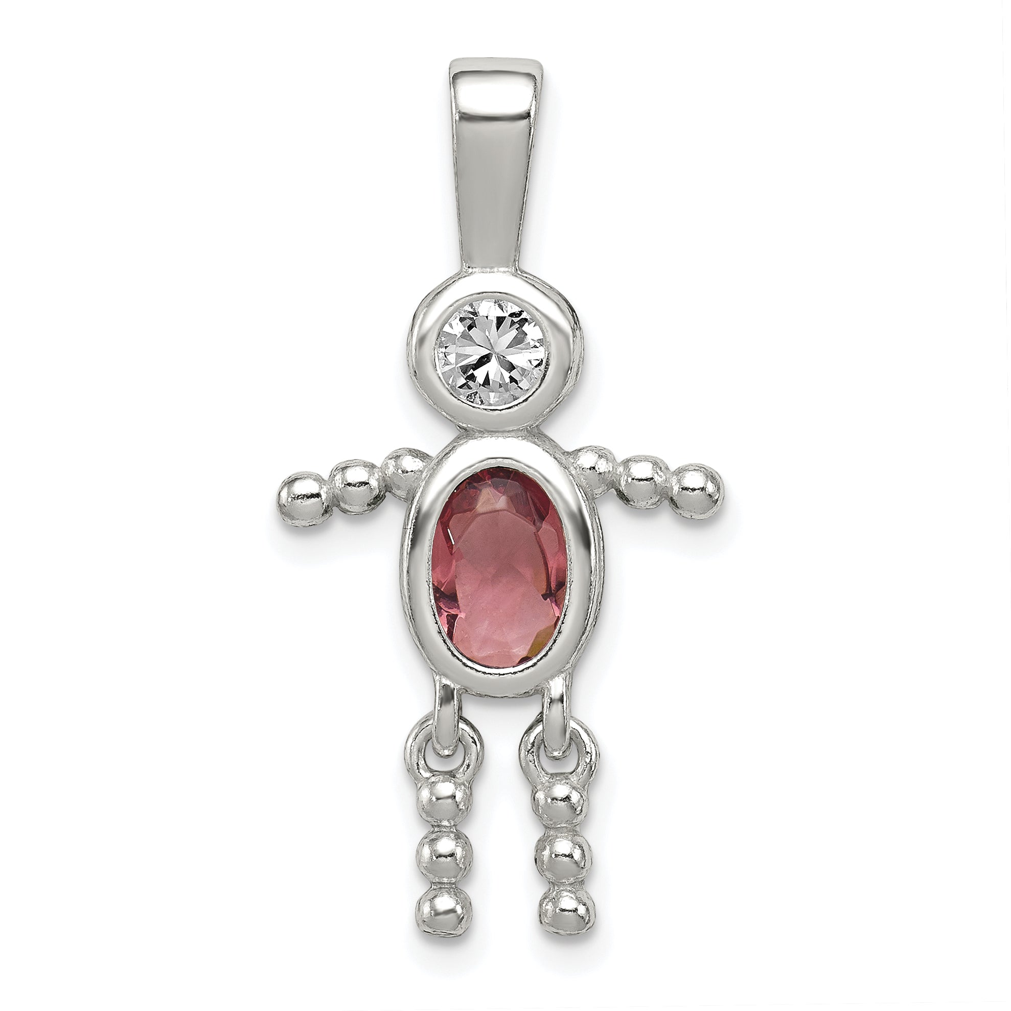 Sterling Silver Rhodium-plated CZ & June Glass Boy Pendant Main image