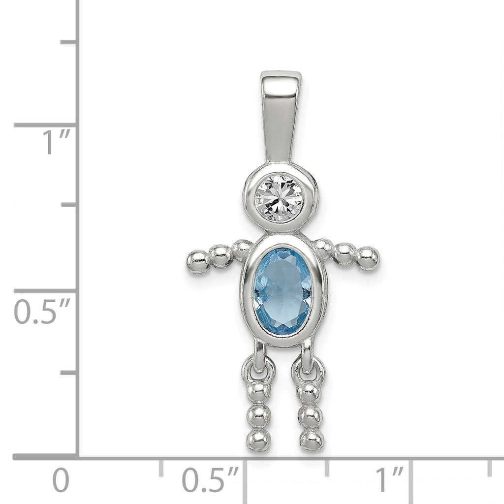 Sterling Silver 925 Boy Pendant with Blue CZ Birthstone Charm