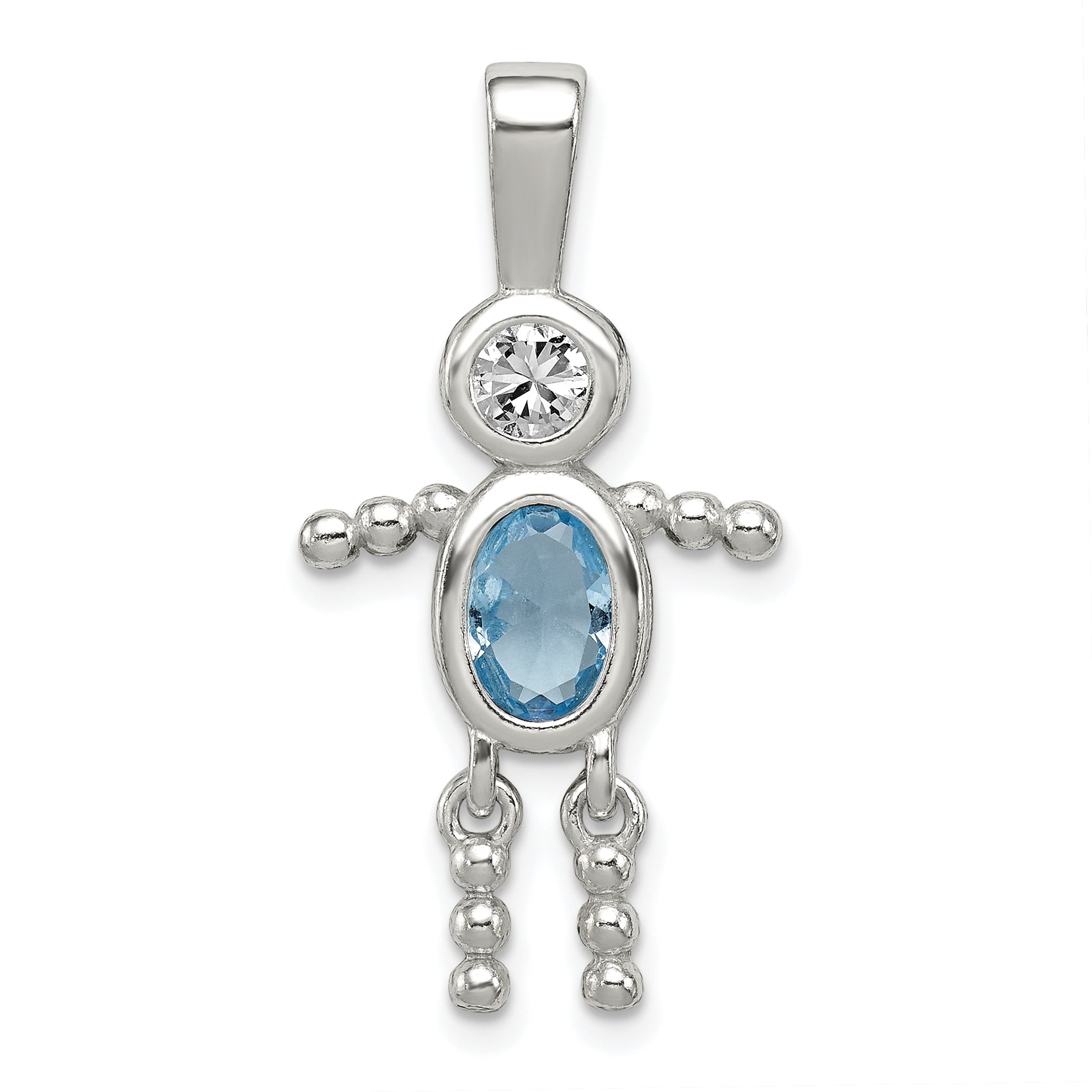 Sterling Silver Rhodium-plated CZ & March Glass Boy Pendant Main image
