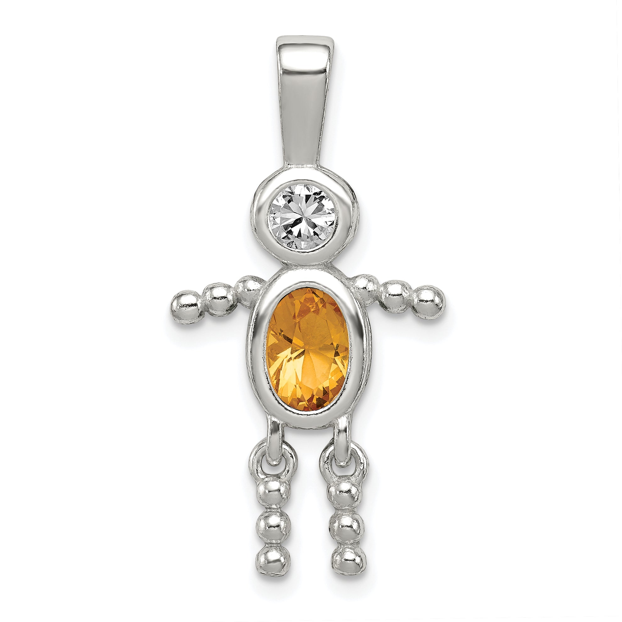 Sterling Silver Rhodium-plated CZ & November Glass Boy Pendant Main image