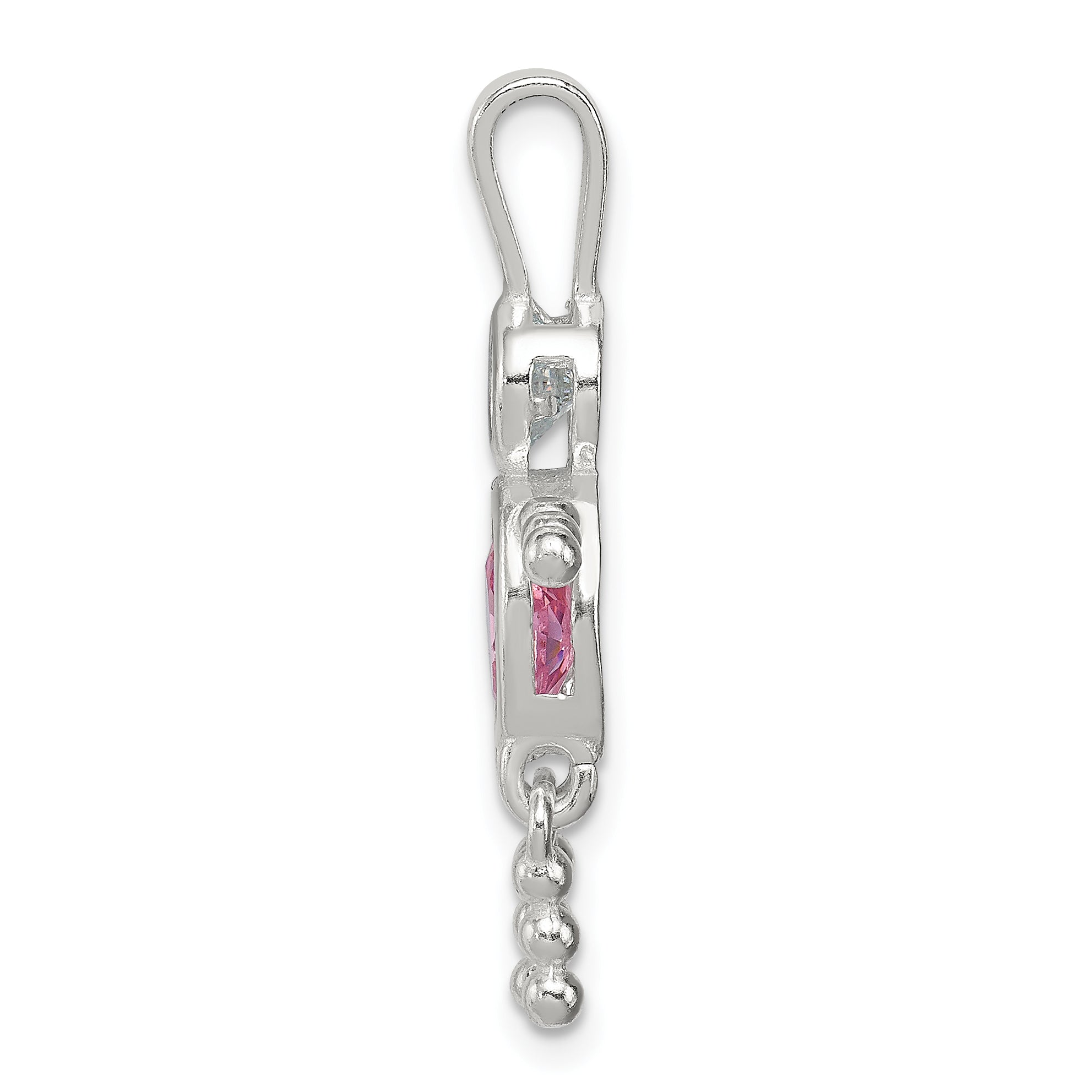 Sterling Silver Rhodium-Plated October Pink CZ Boy Pendant by Sophia Jewelers Secondary image