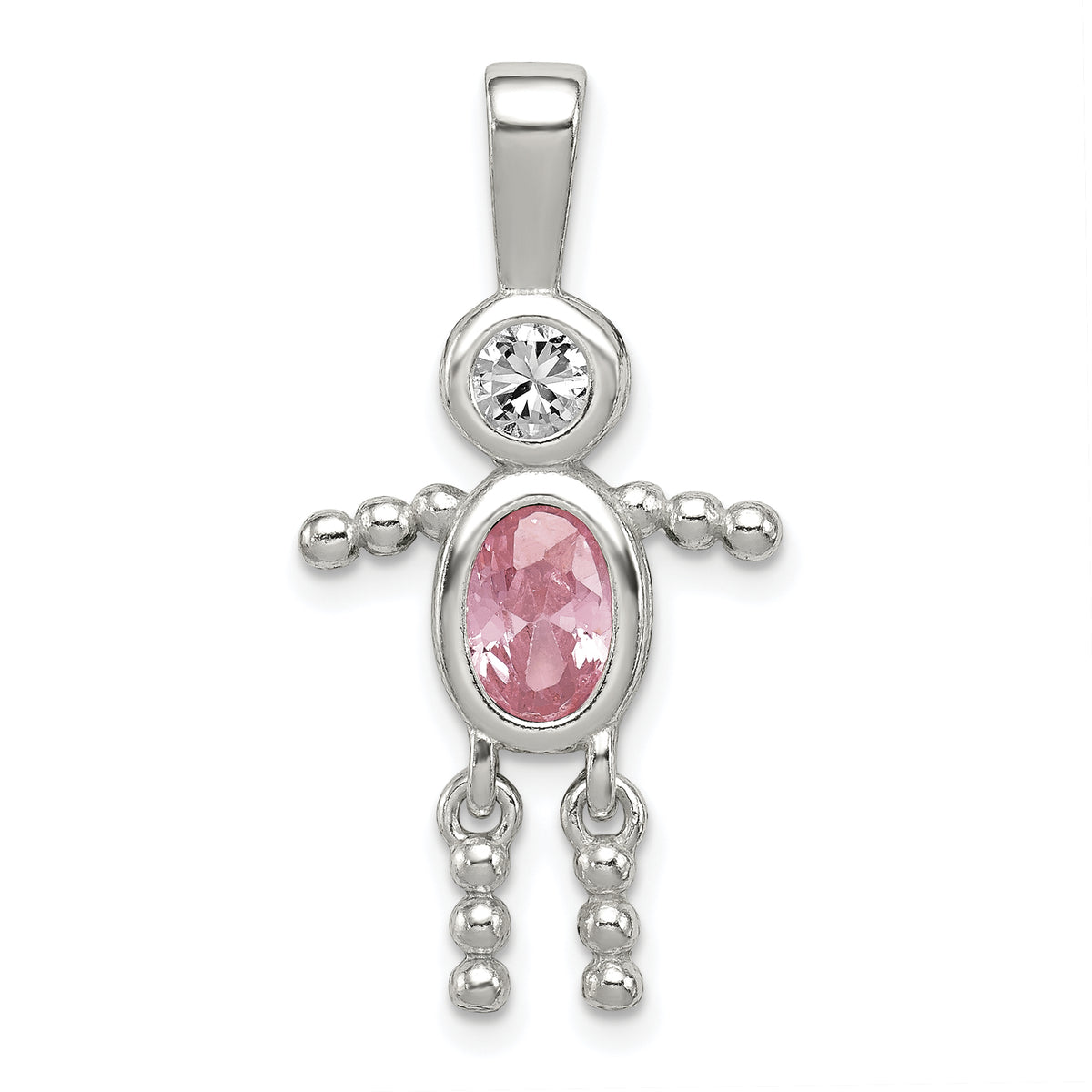 Sterling Silver Rhodium-plated CZ & October Pink CZ Boy Pendant Main image