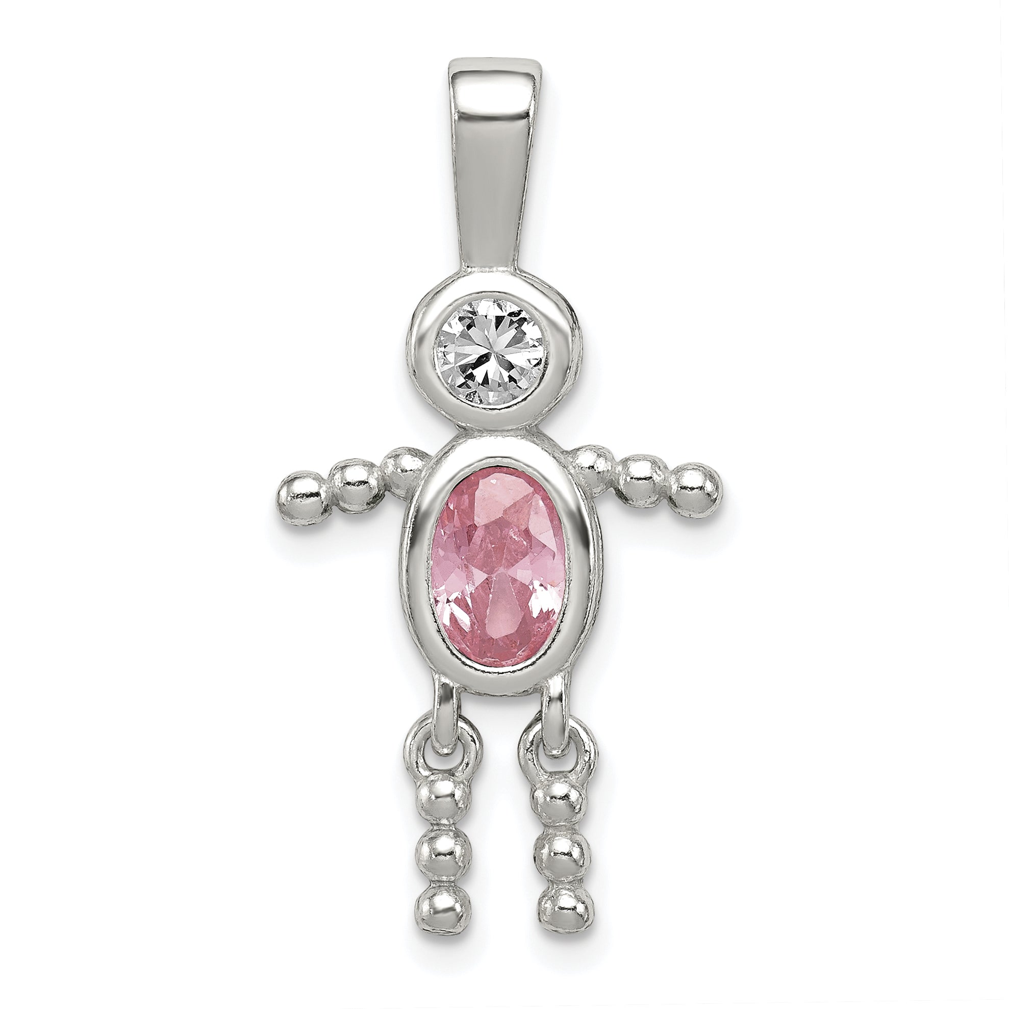 Sterling Silver Rhodium-plated CZ & October Pink CZ Boy Pendant