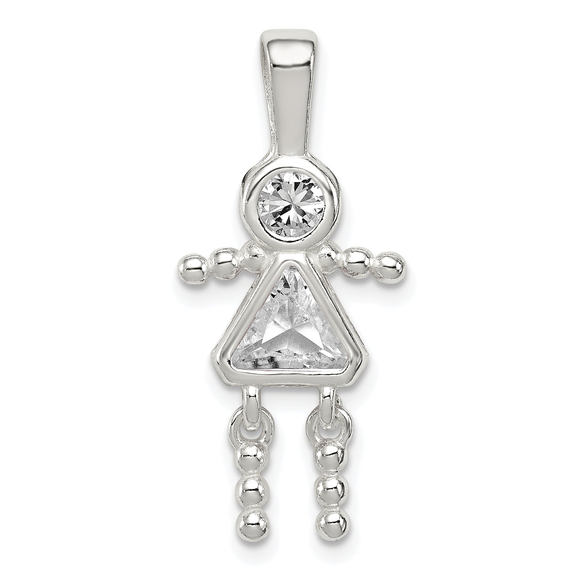 Sterling Silver Rhodium-plated CZ & April Glass Girl Pendant Main image