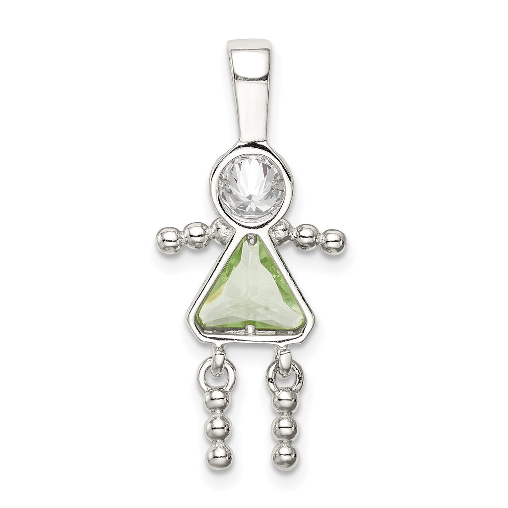 Sterling Silver Rhodium-Plated Girl Pendant with August Birthstone