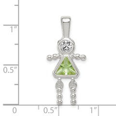 Sterling Silver Rhodium-Plated Girl Pendant with August Birthstone