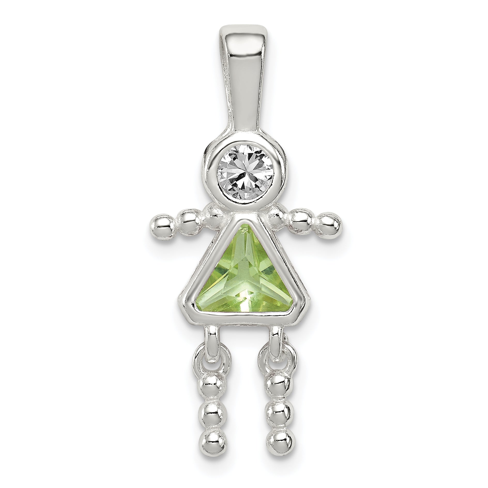 Sterling Silver Rhodium-plated CZ & August Glass Girl Pendant Main image