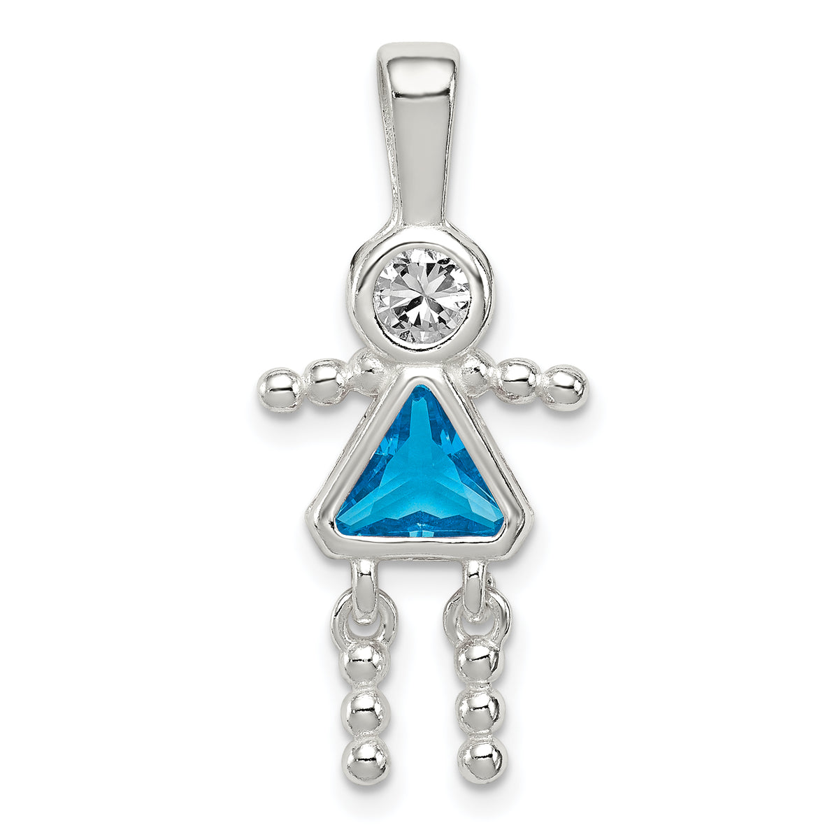 Sterling Silver Rhodium-plated CZ & December Glass Girl Pendant Main image