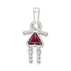 Sterling Silver Rhodium-plated CZ & February Glass Girl Pendant