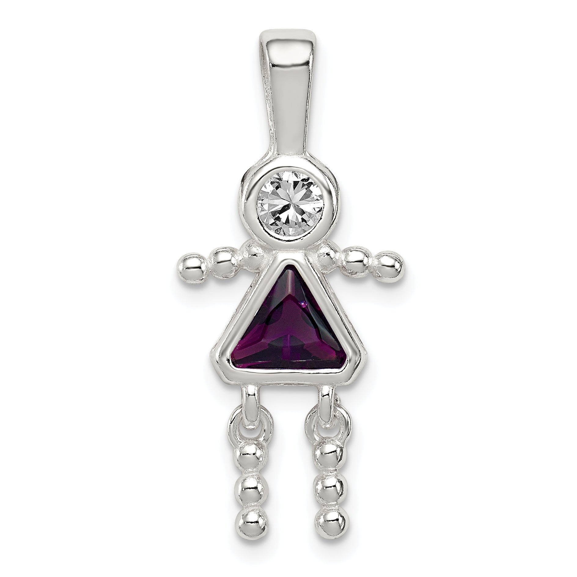 Sterling Silver Rhodium-plated CZ & February Glass Girl Pendant Main image
