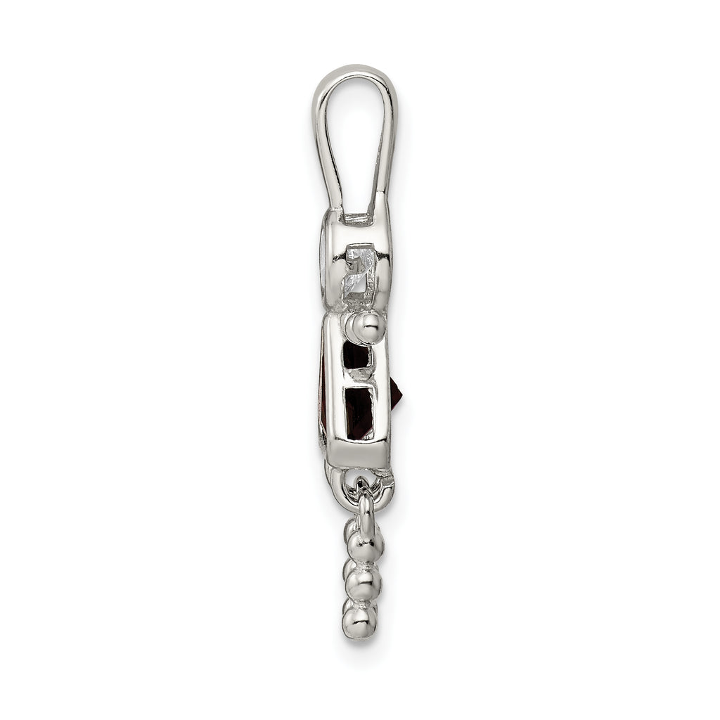 Sterling Silver Girl Pendant with Rhodium Plating and January Birthstone