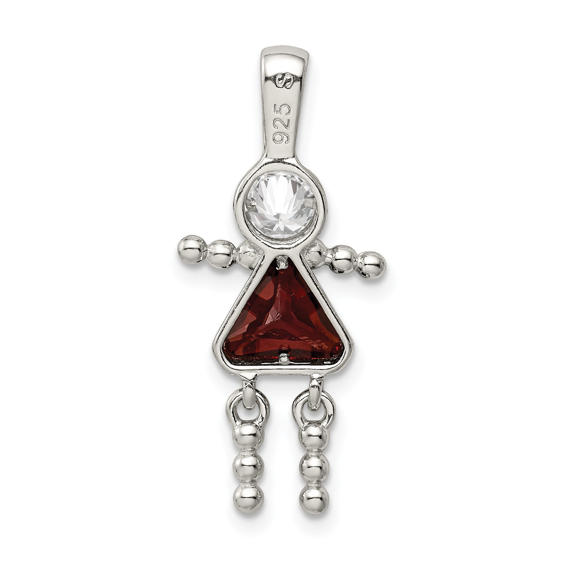 Sterling Silver Girl Pendant with Rhodium Plating and January Birthstone