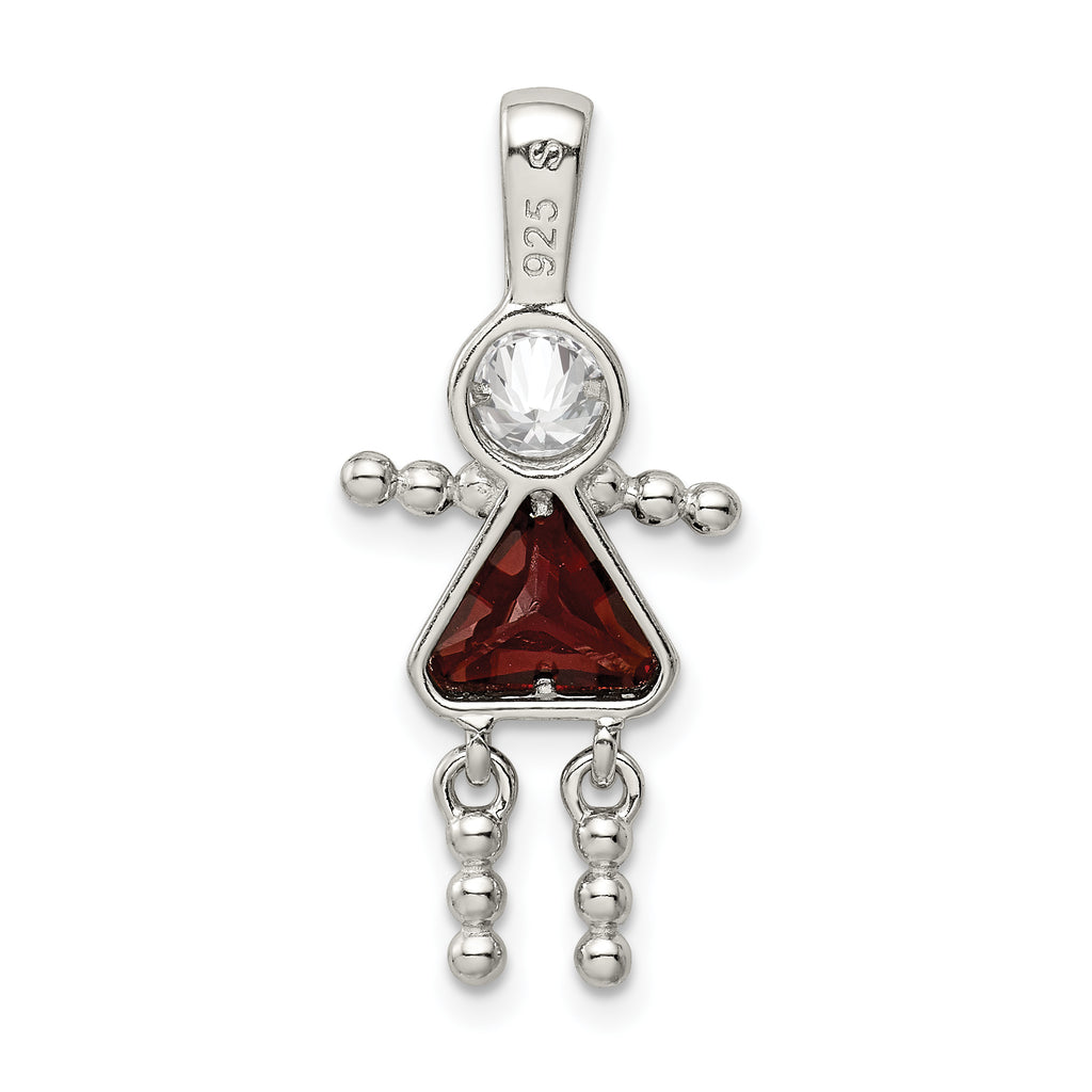 Sterling Silver Girl Pendant with Rhodium Plating and January Birthstone