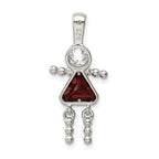 Sterling Silver Girl Pendant with Rhodium Plating and January Birthstone
