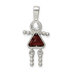 Sterling Silver Girl Pendant with Rhodium Plating and January Birthstone