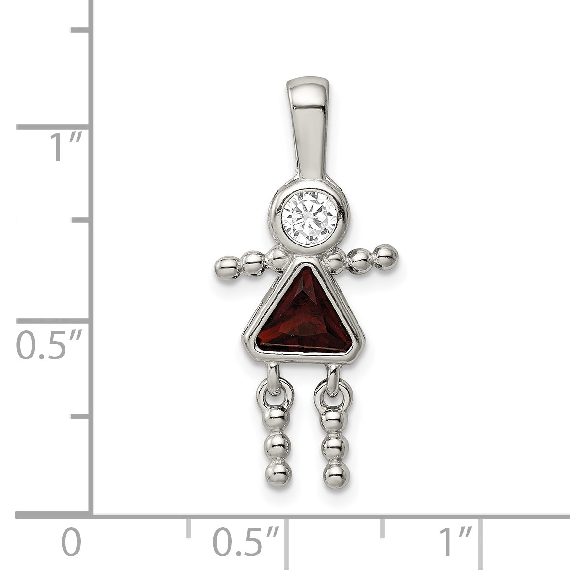 Sterling Silver Girl Pendant with Rhodium Plating and January Birthstone