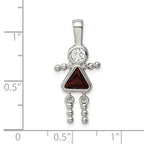 Sterling Silver Girl Pendant with Rhodium Plating and January Birthstone