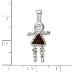 Sterling Silver Girl Pendant with Rhodium Plating and January Birthstone