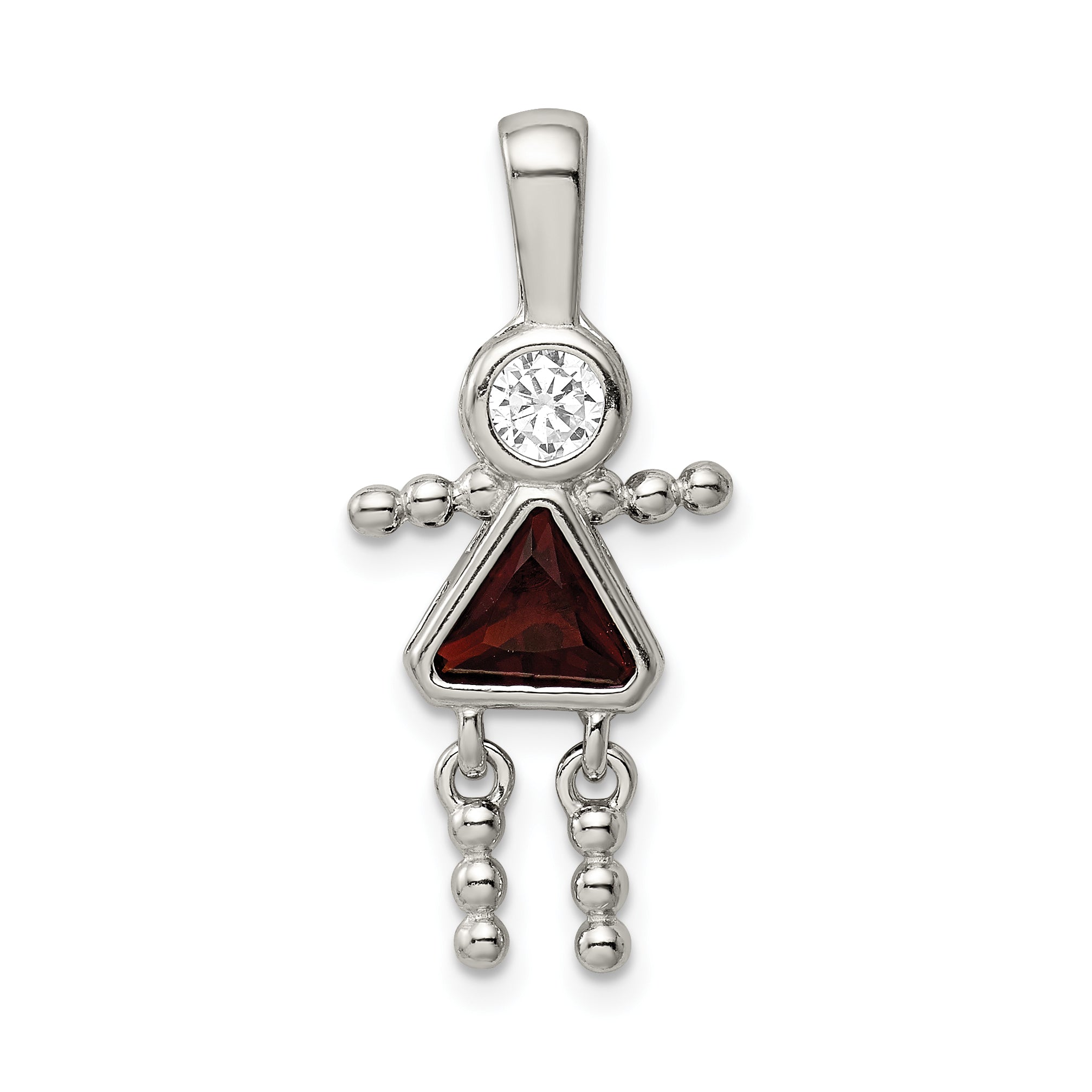 Sterling Silver Rhodium-plated CZ & January Glass Girl Pendant Main image