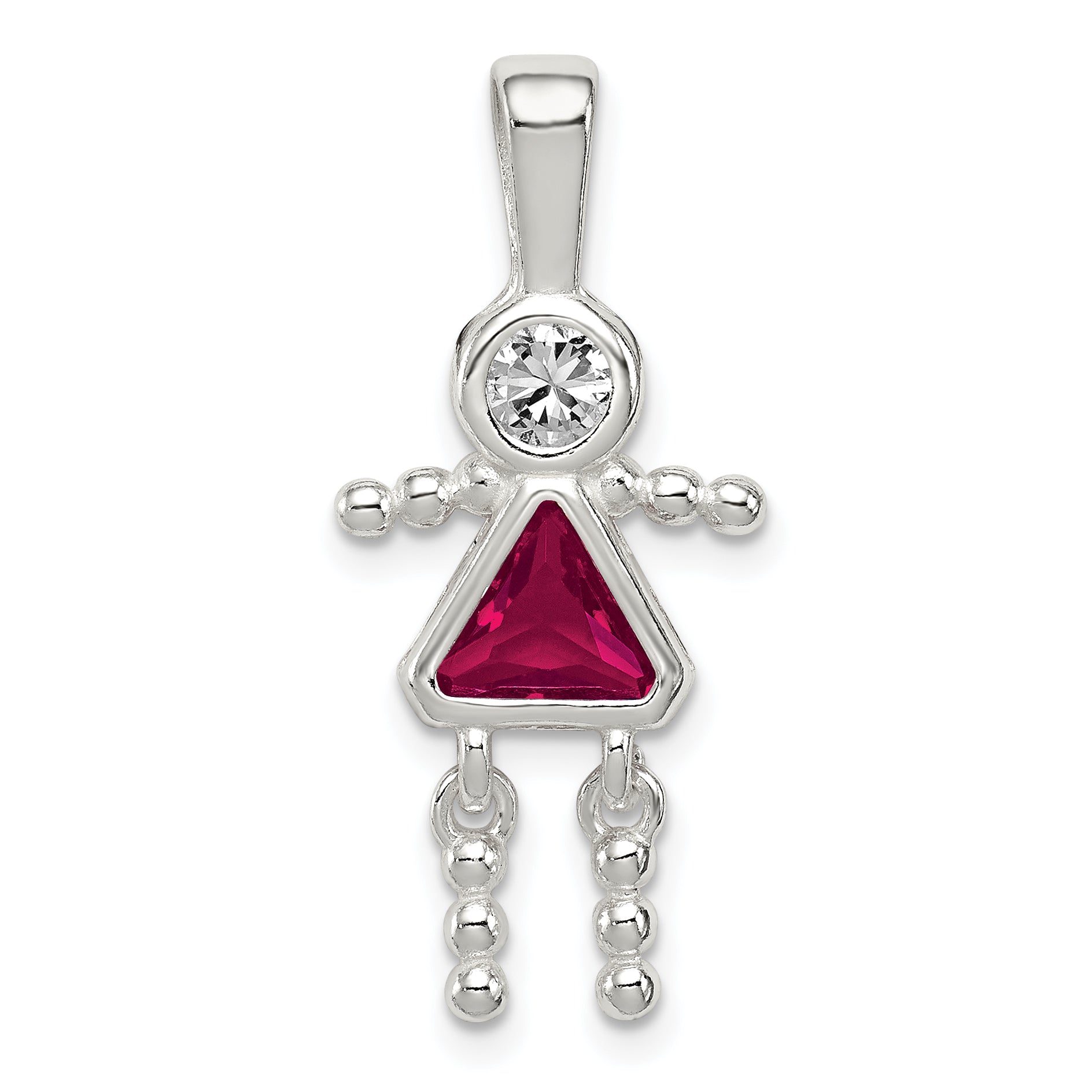 Sterling Silver Rhodium-plated CZ & July Glass Girl Pendant Main image