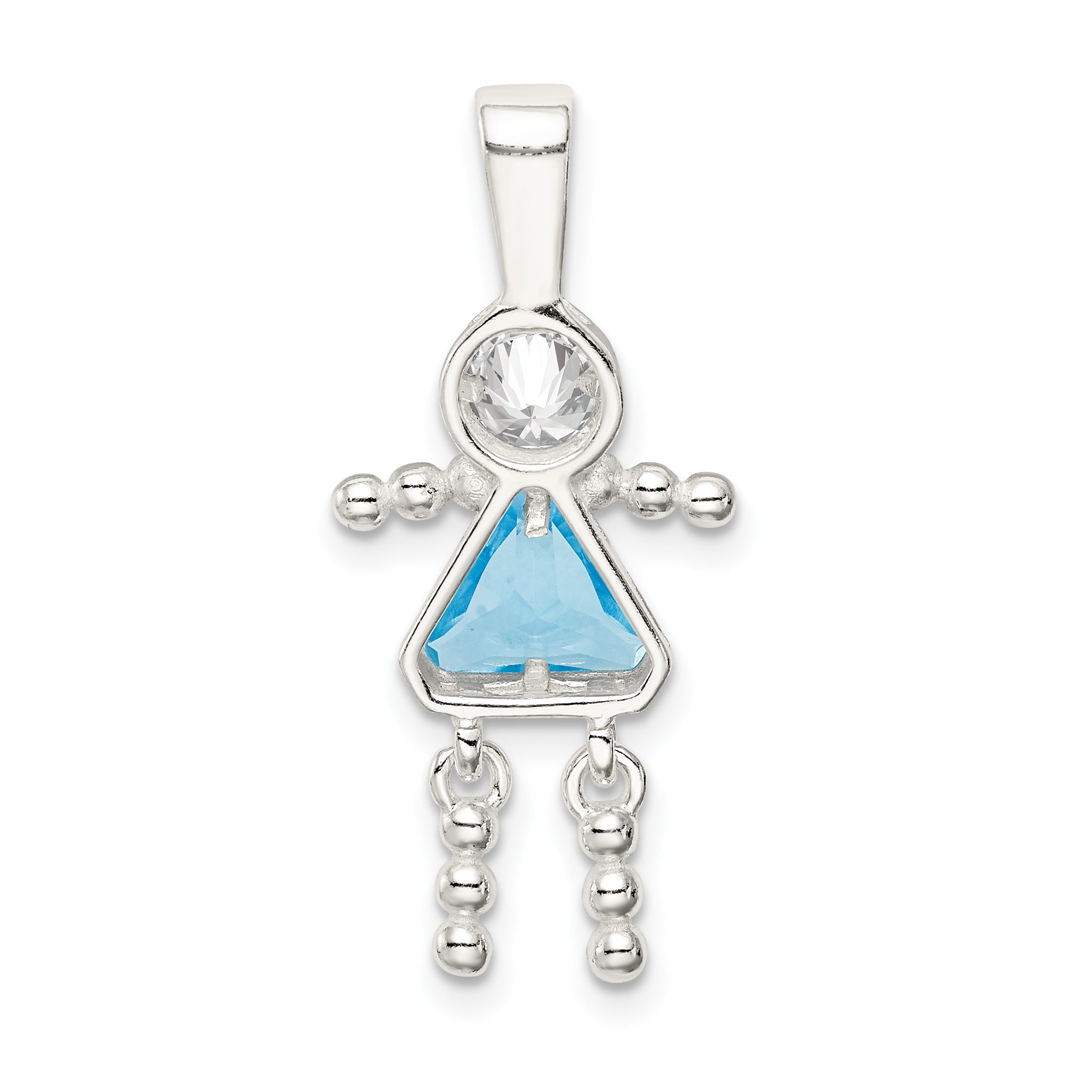 Sterling Silver Rhodium-plated CZ & March Glass Girl Pendant