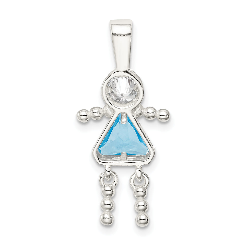 Sophia Jewelers Sterling Silver March Birthstone Girl Pendant with Rhodium Finish