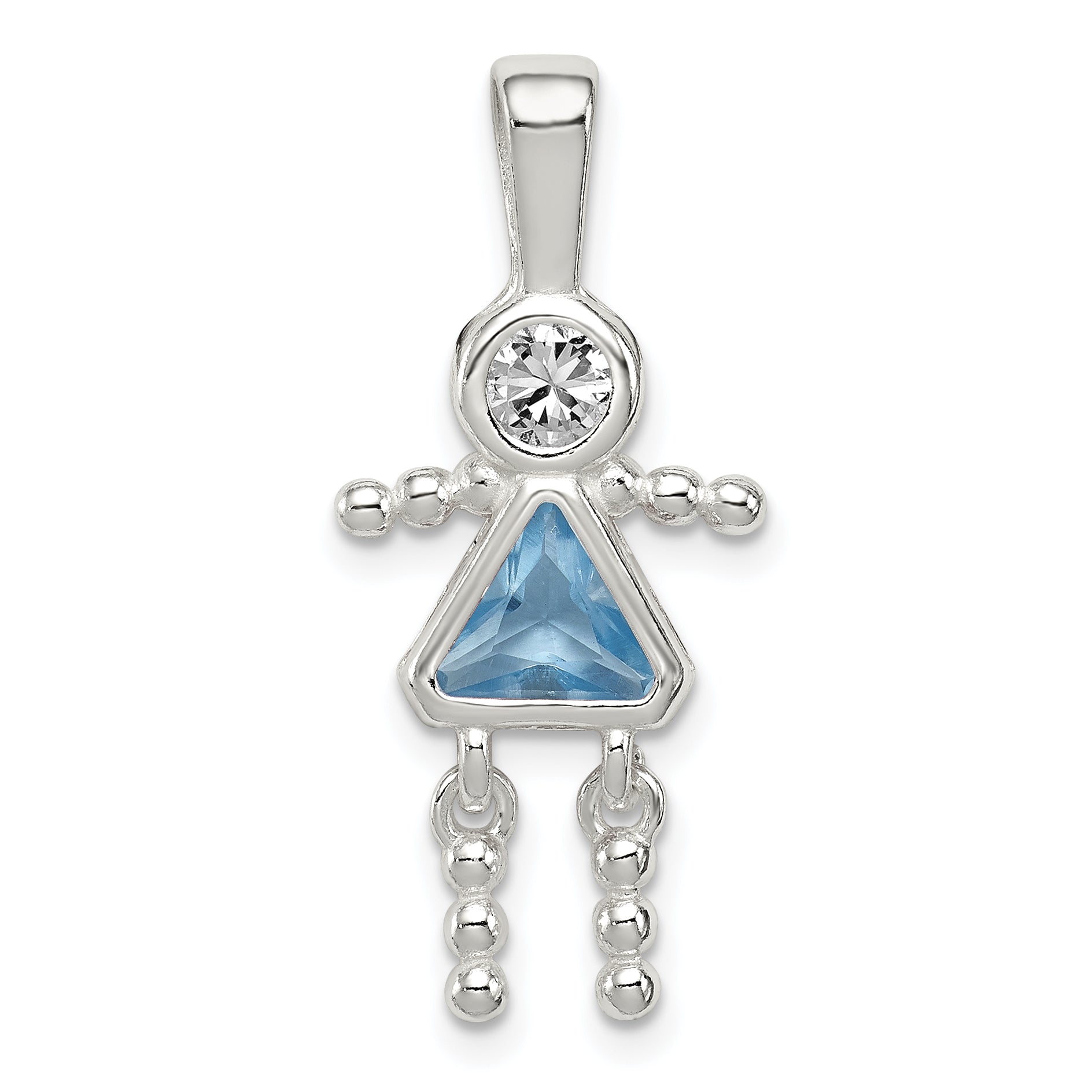 Sterling Silver Rhodium-plated CZ & March Glass Girl Pendant Main image