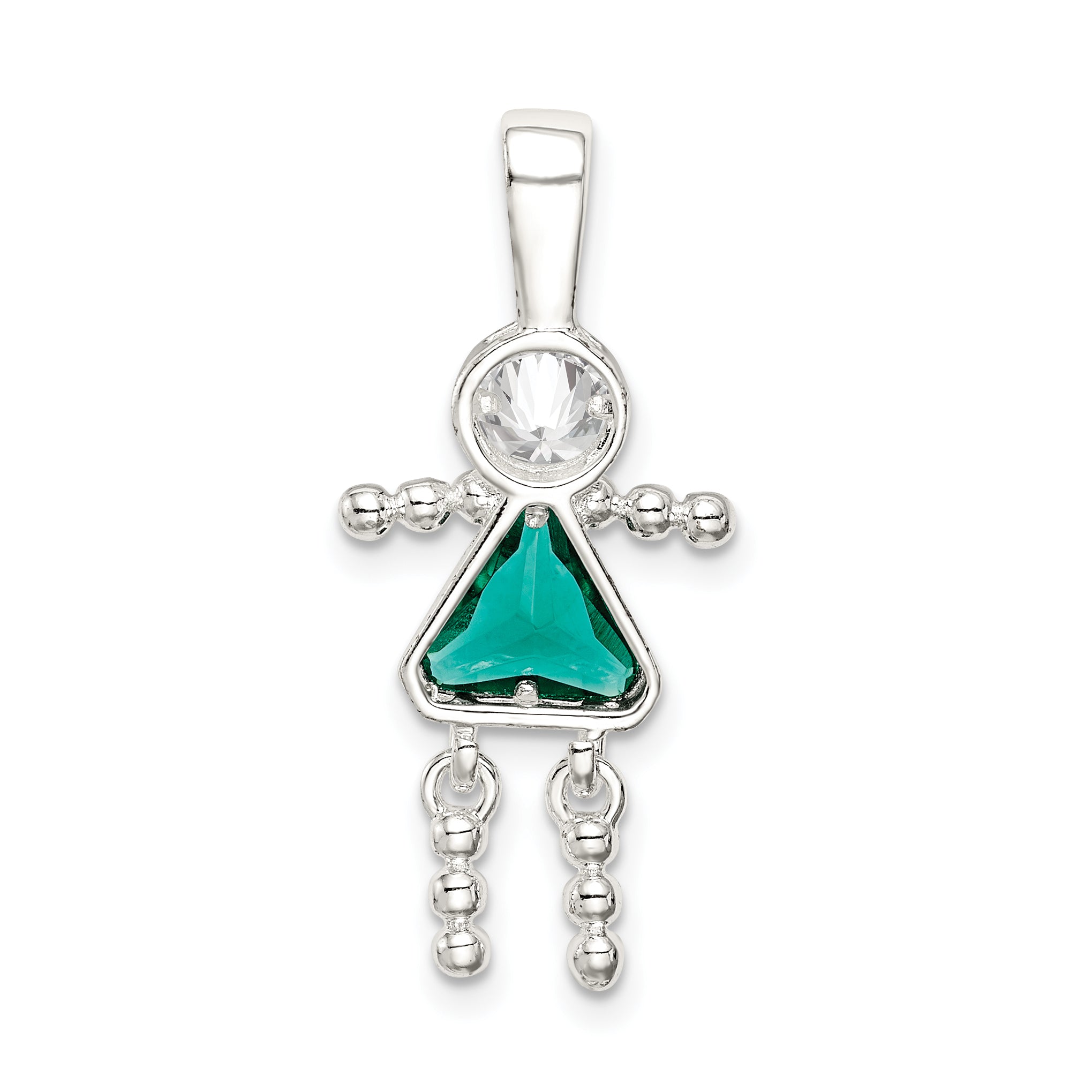 Sterling Silver May Birthstone Girl Pendant with Rhodium Finish