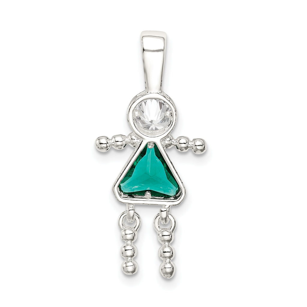 Sterling Silver May Birthstone Girl Pendant with Rhodium Finish