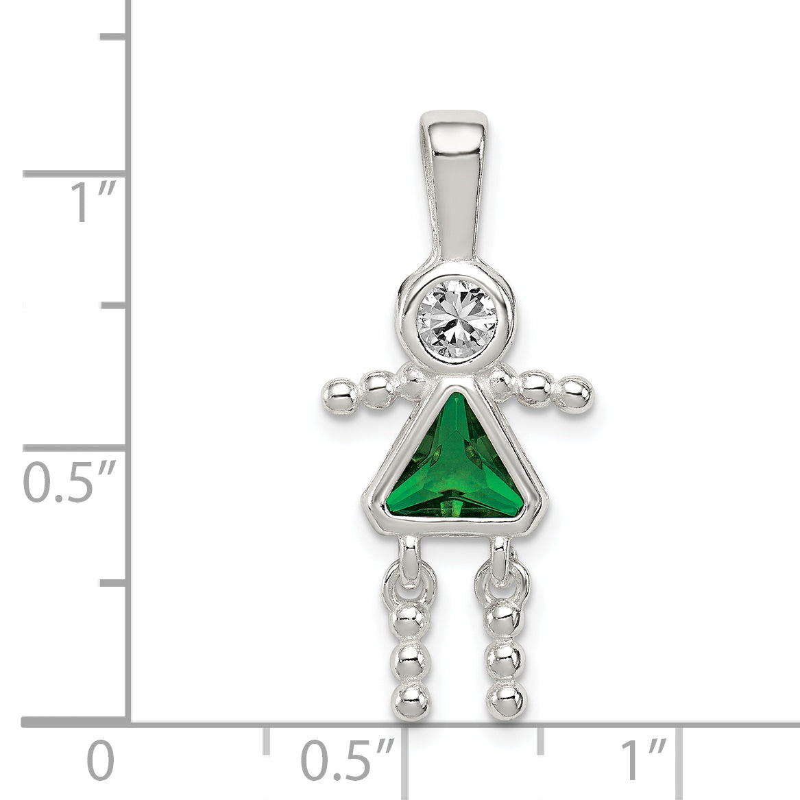 Sterling Silver May Birthstone Girl Pendant with Rhodium Finish