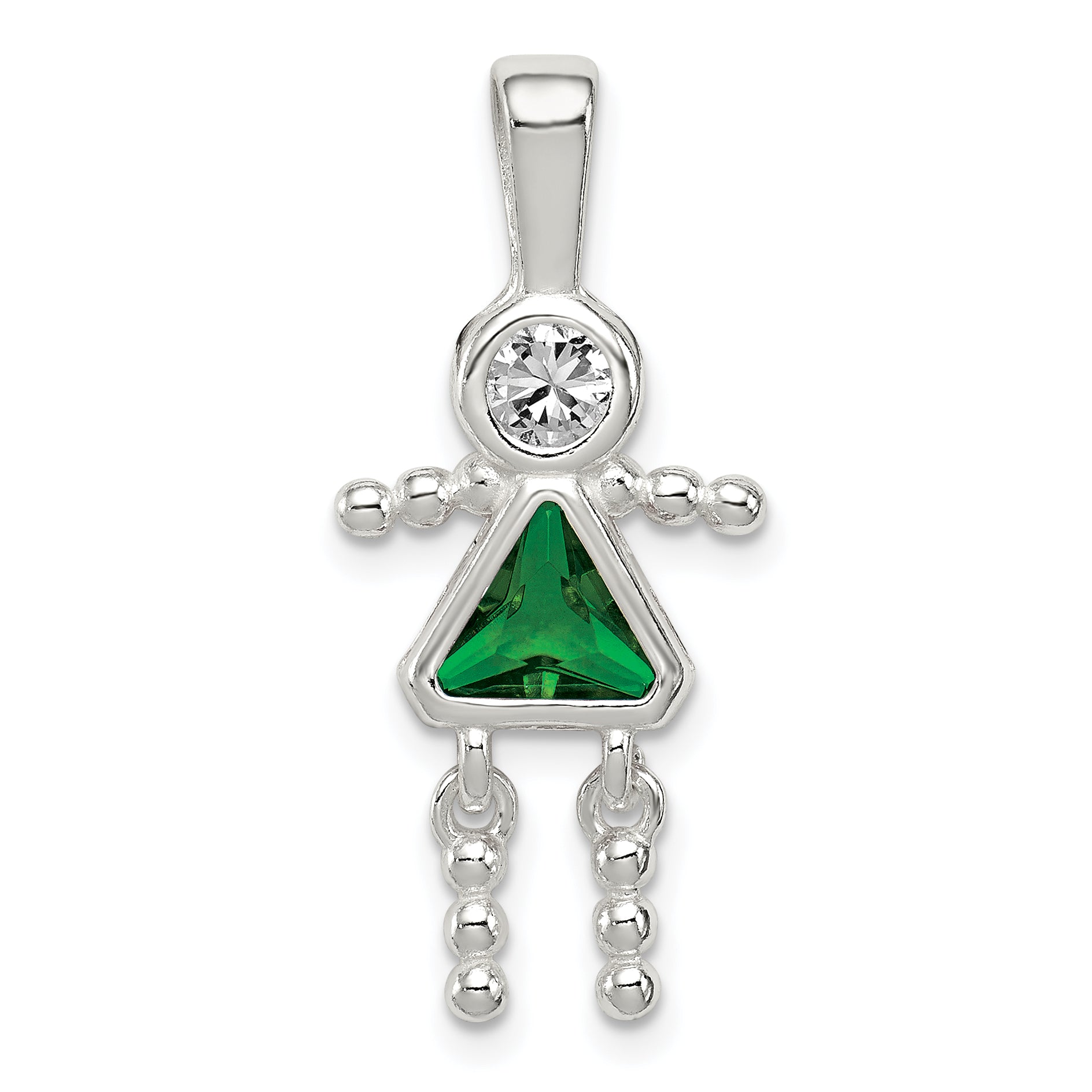Sterling Silver Rhodium-plated CZ & May Glass Girl Pendant Main image
