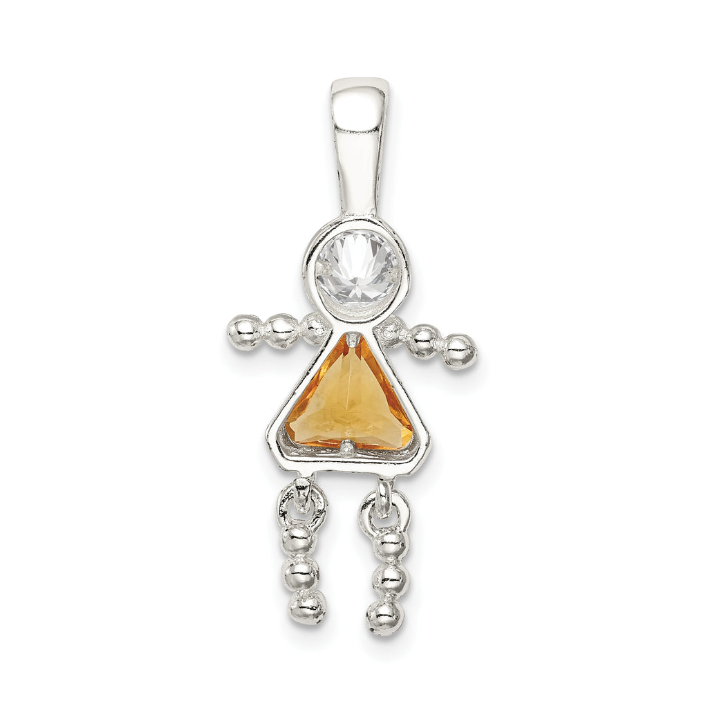 Sterling Silver 925 Girl Pendant with Rhodium Plating and November CZ