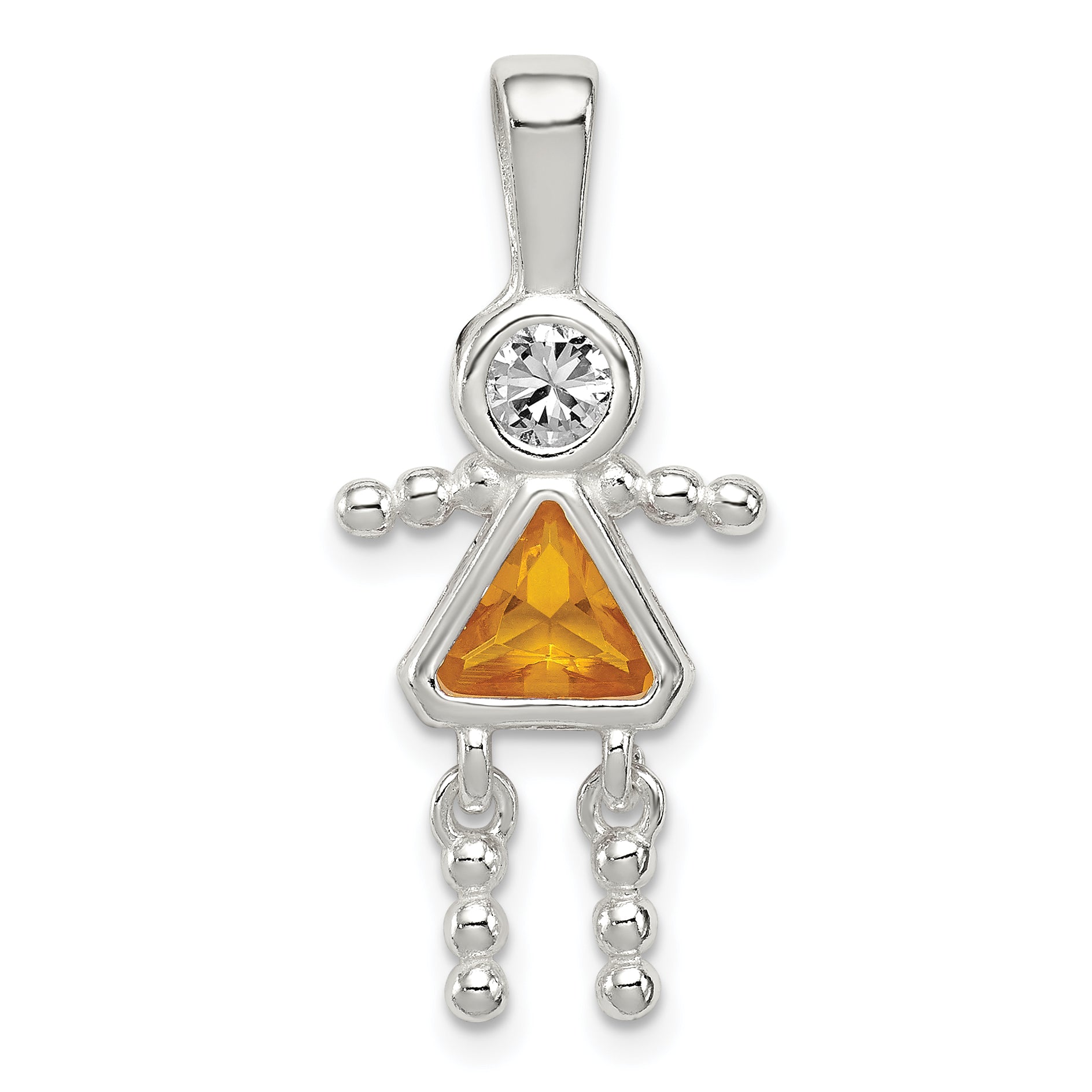 Sterling Silver Rhodium-plated CZ & November Glass Girl Pendant Main image