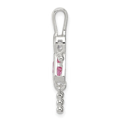 Sterling Silver Rhodium-plated CZ & October Pink CZ Girl Pendant