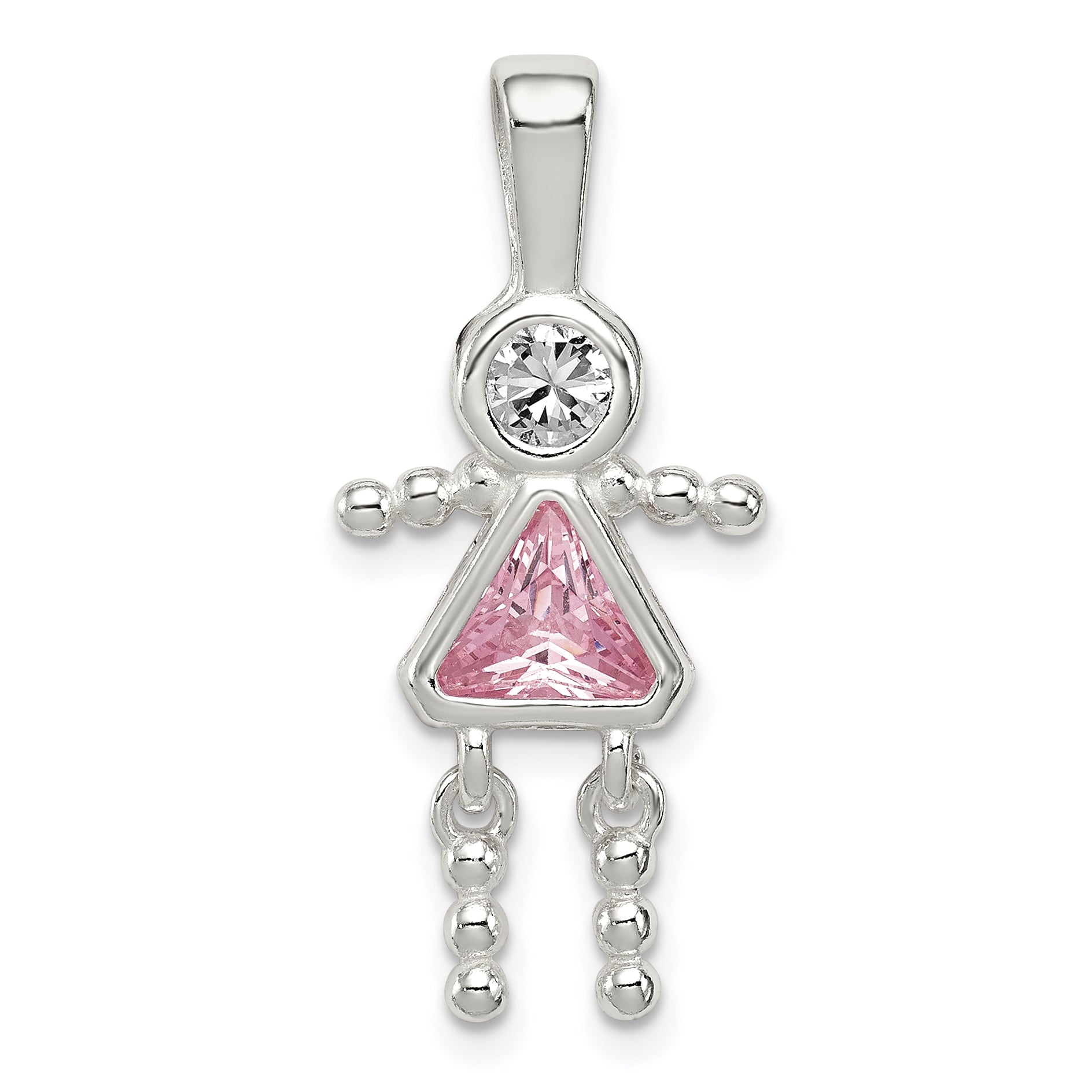 Sterling Silver Rhodium-plated CZ & October Pink CZ Girl Pendant Main image