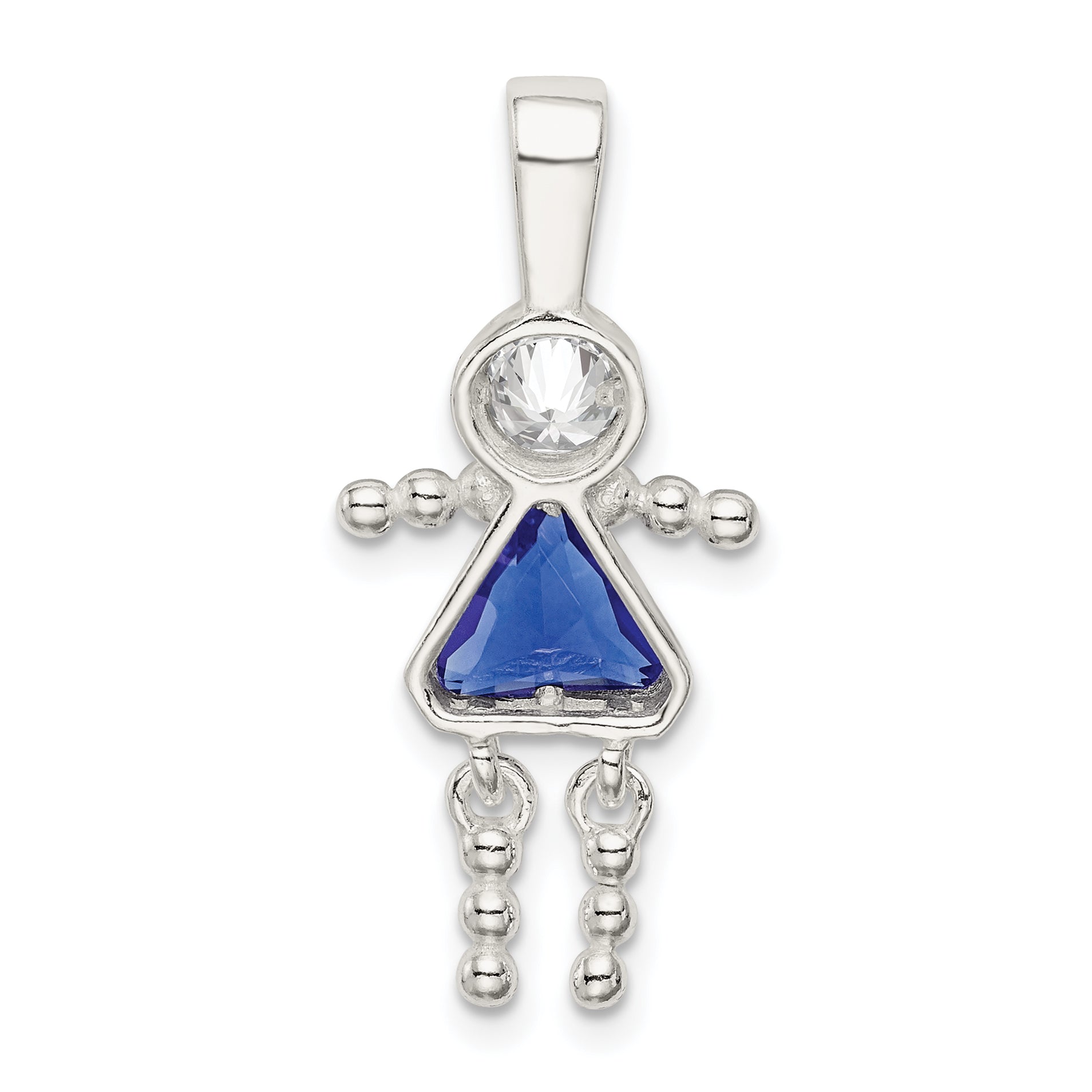 Sterling Silver Girl Pendant with September Birthstone Charm by Sophia Jewelers